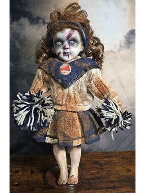 OOAK Scary Creepy Doll 18" Hand Painted Horror Haunting Art Signed Cheerleader